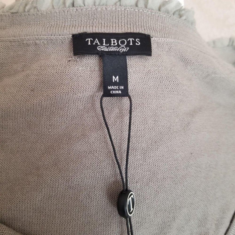 Talbots Olive Ruffle Trim Cardigan Sweater Sage Green Grey Sz Medium NEW NWOT - Picture 3 of 10